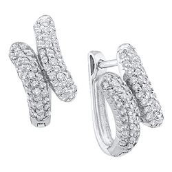 14kt White Gold Round Diamond Bypass Huggie Hoop Earrings 1/2 Cttw