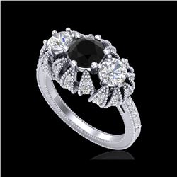 2.26 ctw Fancy Black Diamond Art Deco Micro Pave Ring 18K White Gold