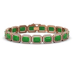 25.36 ctw Jade & Diamond Micro Pave Halo Bracelet 10K Rose Gold