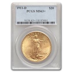 1911-D $20 Saint-Gaudens Gold Double Eagle MS-63+ PCGS