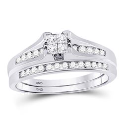 14kt White Gold Princess Diamond Bridal Wedding Engagement Ring Band Set 1/2 Cttw