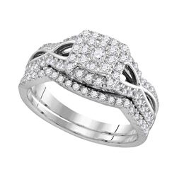 14kt White Gold Round Diamond Split-shank Halo Bridal Wedding Engagement Ring Band Set 1/2 Cttw