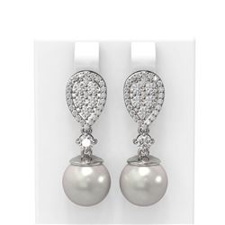 2.03 ctw Diamond and Pearl Earrings 18K White Gold