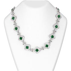 55.65 ctw Emerald & Diamond Necklace 18K White Gold
