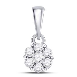 14kt White Gold Round Diamond Flower Cluster Pendant 1/4 Cttw