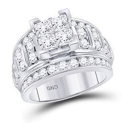 14kt White Gold Princess Diamond Cluster Bridal Wedding Engagement Ring 3.00 Cttw