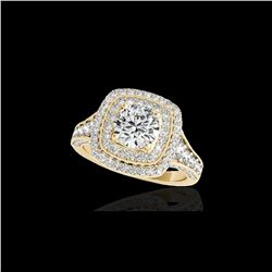 2 ctw Certified Diamond Solitaire Halo Ring 10K Yellow Gold