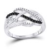 Image 1 : 10kt White Gold Round Black Color Enhanced Diamond Crossover Strand Band 1/4 Cttw