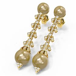 2 ctw Diamond and Pearl Earrings 18K Yellow Gold
