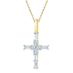 10kt Yellow Gold Baguette Diamond Cross Pendant 1/4 Cttw