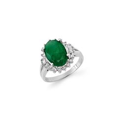 3.39 ctw Emerald & Diamond Ring 18K White Gold