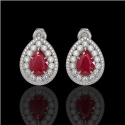 9.74 ctw Certified Ruby & Diamond Victorian Earrings 14K White Gold