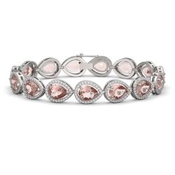 19.55 ctw Morganite & Diamond Micro Pave Halo Bracelet 10K White Gold