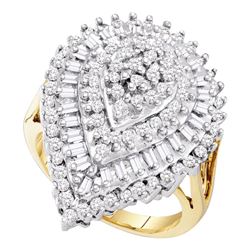 10kt Yellow Gold Round Baguette Diamond Teardrop Cluster Ring 1.00 Cttw