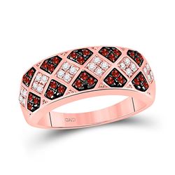 10kt Rose Gold Round Red Color Enhanced Diamond Checkered Band 1/2 Cttw