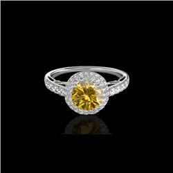 1.65 ctw Certified SI/I Fancy Intense Yellow Diamond Ring 10K White Gold