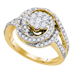 10kt Yellow Gold Round Diamond Flower Cluster Bridal Wedding Engagement Ring 1.00 Cttw