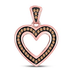 10kt Rose Gold Round Brown Diamond Heart Pendant 1/10 Cttw