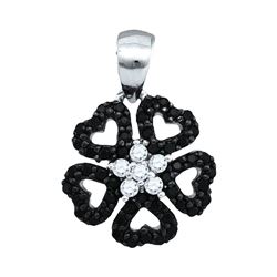 10kt White Gold Round Black Color Enhanced Diamond Heart Circle Pendant 1/3 Cttw