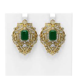 15.07 ctw Emerald & Diamond Earrings 18K Yellow Gold
