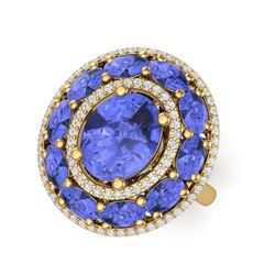 8.49 ctw Tanzanite & VS Diamond Ring 18K Yellow Gold