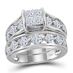 14kt White Gold Princess Diamond Bridal Wedding Engagement Ring Band Set 3.00 Cttw