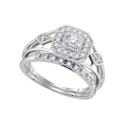 10kt White Gold Round Diamond Square Bridal Wedding Engagement Ring Band Set 1/3 Cttw
