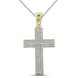 10kt Yellow Gold Mens Round Diamond Cross Raised Charm Pendant 1/3 Cttw