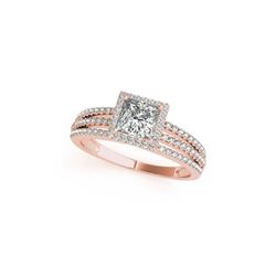 0.95 ctw Certified VS/SI Princess Diamond Halo Ring 18K Rose Gold