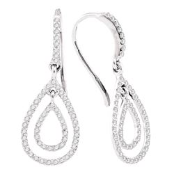 10kt White Gold Round Diamond Teardrop Dangle Earrings 1/2 Cttw