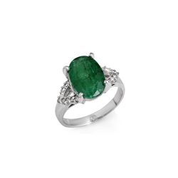 4.44 ctw Emerald & Diamond Ring 10K White Gold