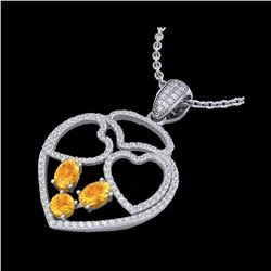3 ctw Citrine & Micro Pave Designer Heart Necklace 14K White Gold