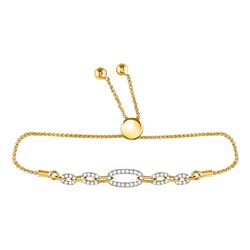 10kt Yellow Gold Round Diamond Oval Link Bolo Bracelet 1/3 Cttw