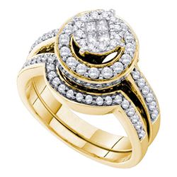 14kt Yellow Gold Princess Round Diamond Bridal Wedding Engagement Ring Band Set 1.00 Cttw