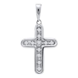 10kt White Gold Round Diamond Cross Pendant 1/10 Cttw