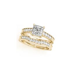 1.18 ctw Certified VS/SI Princess Diamond 2pc Set Ring Antique 14K Yellow Gold