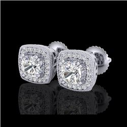 1.25 ctw Cushion VS/SI Diamond Art Deco Stud Earrings 18K White Gold