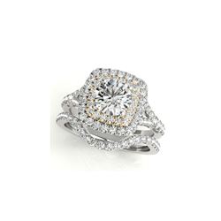 1.82 ctw Certified VS/SI Diamond 2pc Set Ring Solitaire Halo 14K White & Yellow Gold
