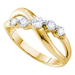 14kt Yellow Gold Round Diamond 5-stone Crossover Band Ring 1/2 Cttw