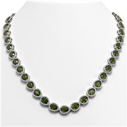 35.13 ctw Tourmaline & Diamond Micro Pave Halo Necklace 10K White Gold