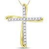 Image 1 : 14kt Two-tone Gold Round Diamond Cross Pendant 1/8 Cttw