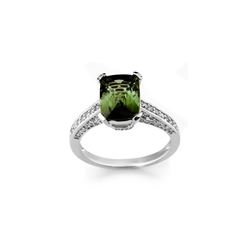 3.50 ctw Green Tourmaline & Diamond Ring 14K White Gold