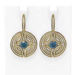 3.36 ctw Intense Blue Diamond Earrings 18K Yellow Gold
