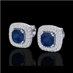 2.16 ctw Sapphire & Micro VS/SI Diamond Earrings Halo 18K White Gold