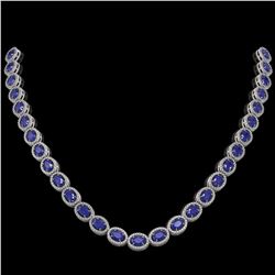 34.11 ctw Sapphire & Diamond Micro Pave Halo Necklace 10K White Gold