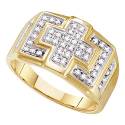 10kt Yellow Gold Mens Round Diamond Square Cross Cluster Ring 1/3 Cttw