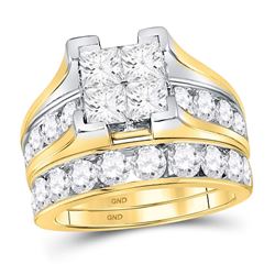 14kt Yellow Gold Princess Diamond Bridal Wedding Engagement Ring Band Set 4.00 Cttw