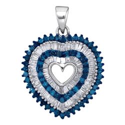 10kt White Gold Round Blue Color Enhanced Diamond Heart Outline Pendant 7/8 Cttw