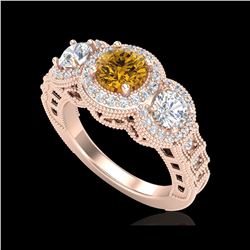 2.16 ctw Intense Fancy Yellow Diamond Art Deco Ring 18K Rose Gold