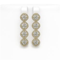 5.85 ctw Cushion Cut Diamond Micro Pave Earrings 18K Yellow Gold